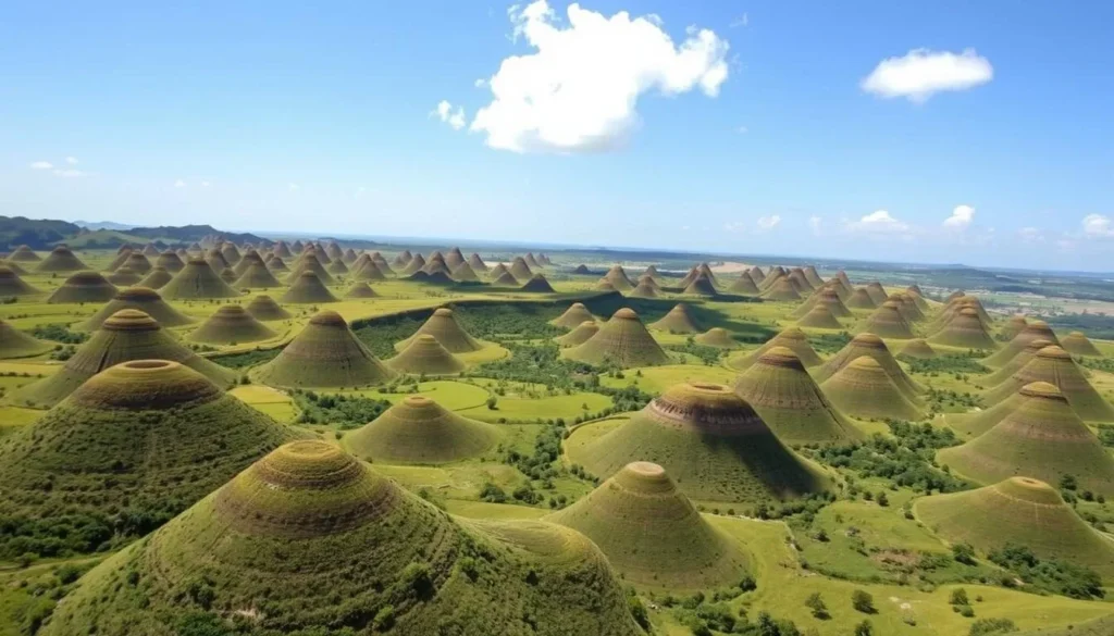 The famous Chocolate Hills of Bohol viewed from a lookout point