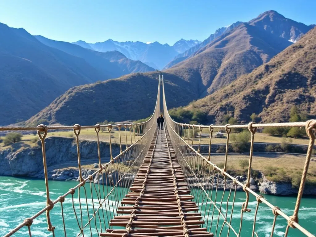The famous Hussaini Suspension Bridge spanning across Hunza River