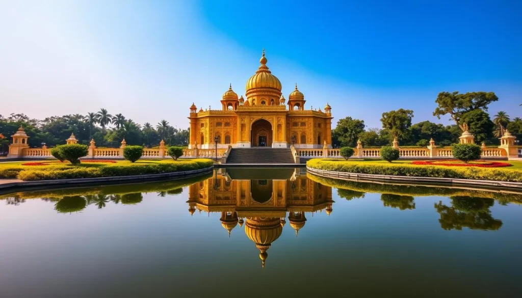 The golden Chandra Mahal building in Chandramahal Eco Park