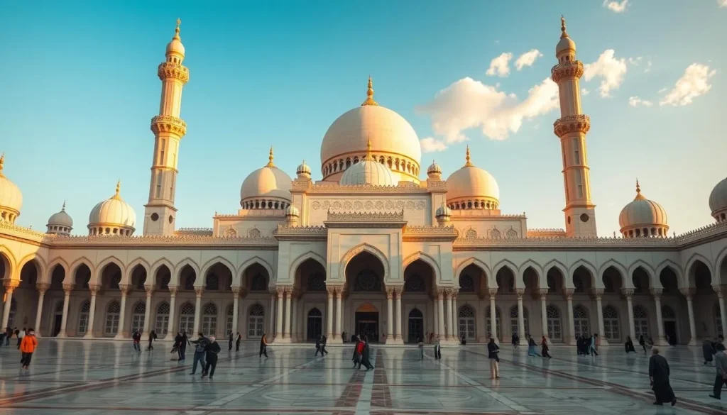 The grand architecture of Jamia Mosque in Sargodha with worshippers