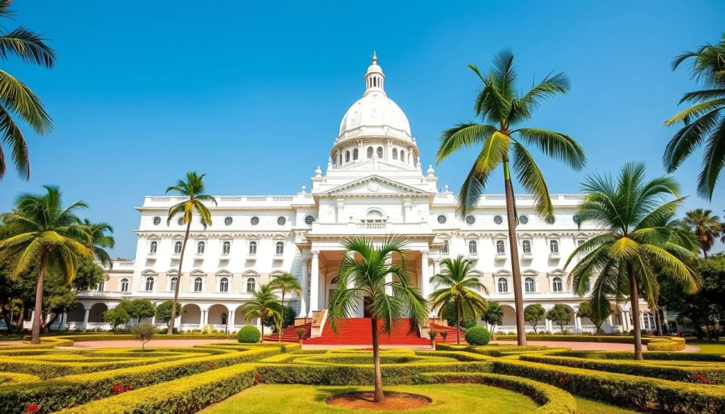 The historic Lalitha Mahal Palace Hotel, a converted royal palace now serving as a luxury heritage hotel in Mysore