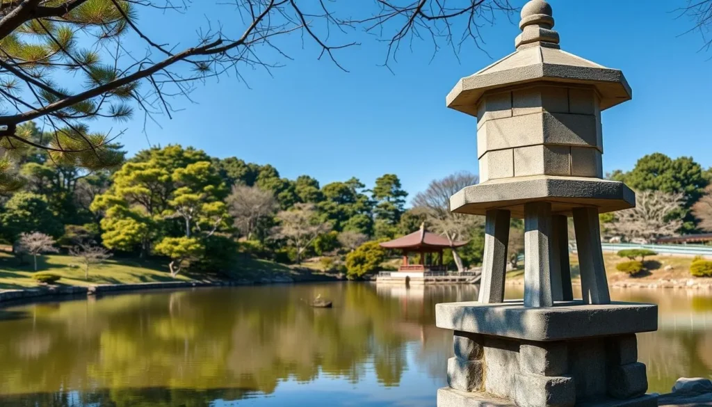 The iconic Kotoji-toro lantern at Kenroku-en Garden in Kanazawa Japan