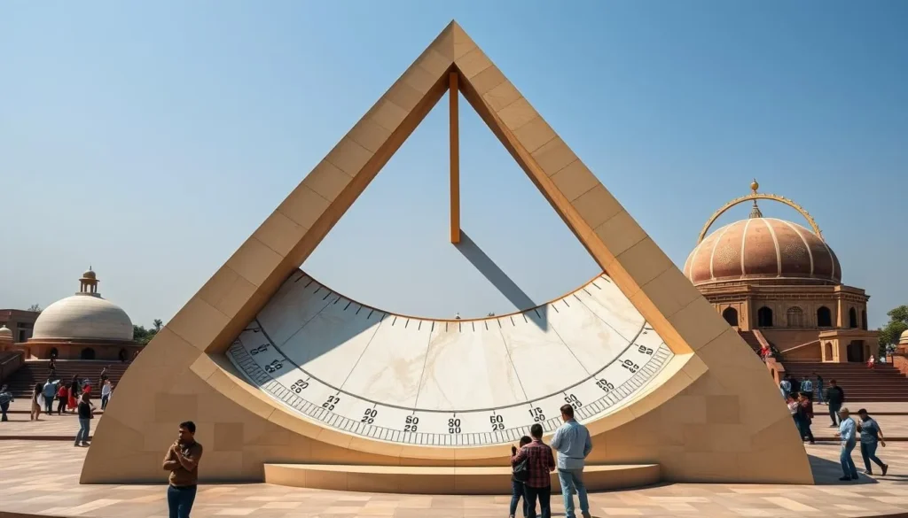 The massive sundial (Samrat Yantra) at Jantar Mantar observatory in Jaipur with people for scale