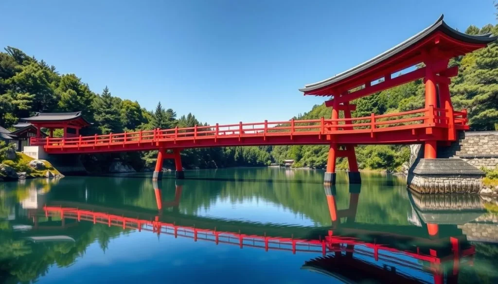 The sacred Shinkyo Bridge at the entrance to Nikko's shrine complex The sacred Shinkyo Bridge at the entrance to Nikko's shrine complex