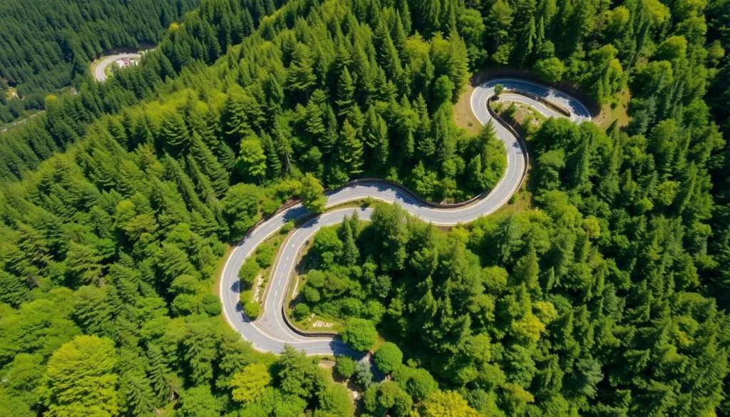 The winding Irohazaka road in Nikko National Park with hairpin turns through forested mountains