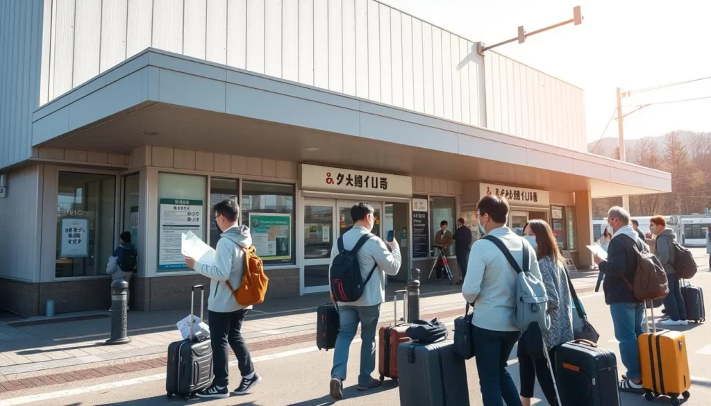 Tobu-Nikko Station with tourists arriving for their Nikko day trip Tobu-Nikko Station with tourists arriving for their Nikko day trip