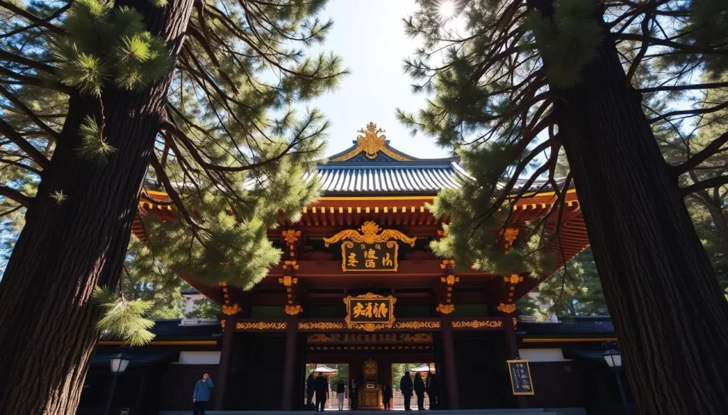 Toshogu Shrine in Nikko National Park with ornate architecture and surrounded by tall cedar trees