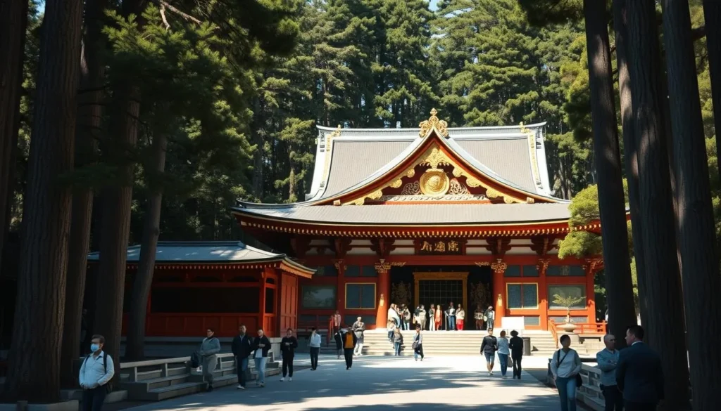 Toshogu Shrine in Nikko with ornate decorations, a cultural highlight for day trips from Tokyo Japan Toshogu Shrine in Nikko with ornate decorations, a cultural highlight for day trips from Tokyo Japan