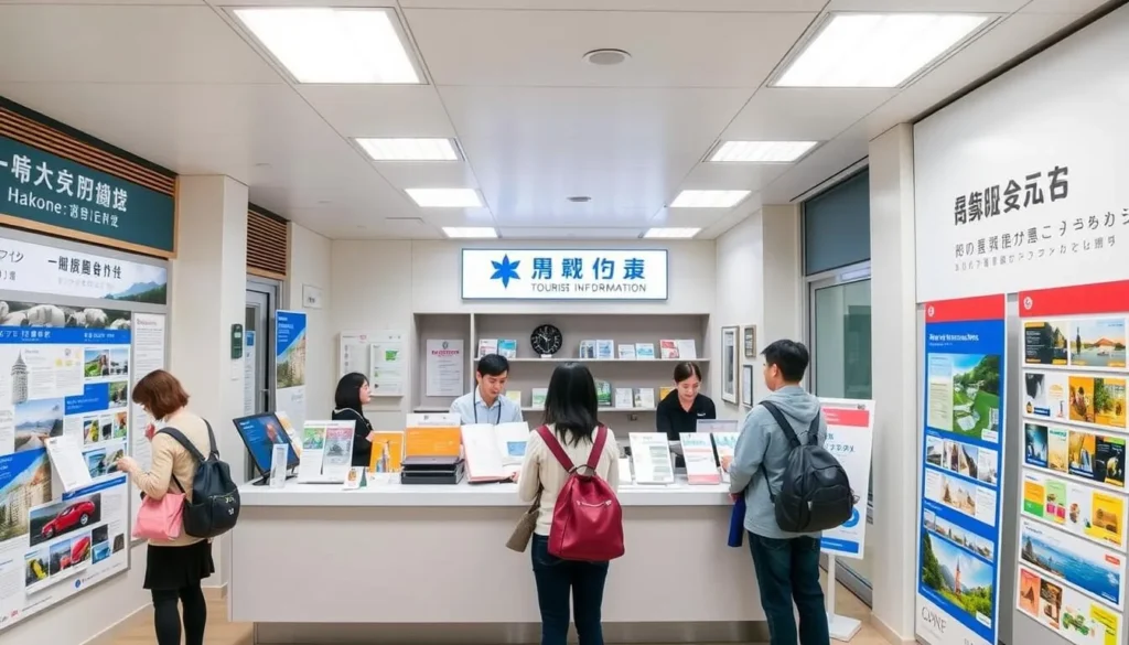 Tourist information center in Hakone-Yumoto with helpful staff assisting international visitors