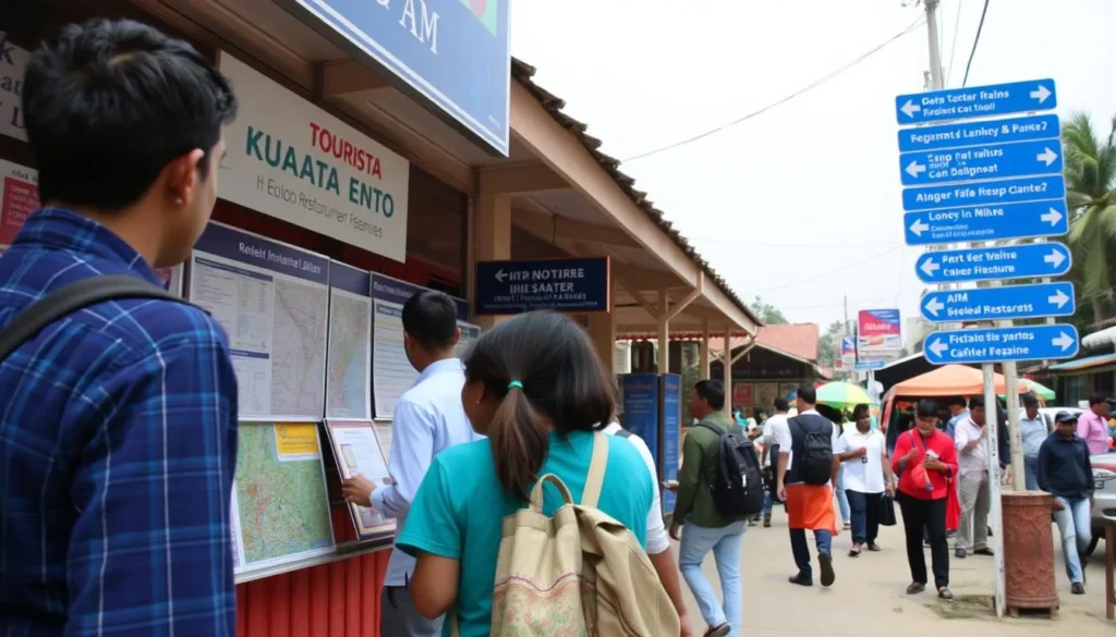 Tourist information center in Kuakata with maps, brochures, and helpful staff assisting visitors