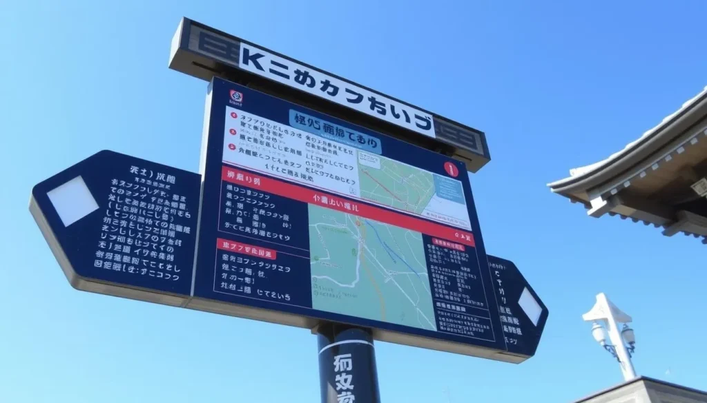 Tourist information sign in Kamakura with maps and directions in multiple languages Tourist information sign in Kamakura with maps and directions in multiple languages