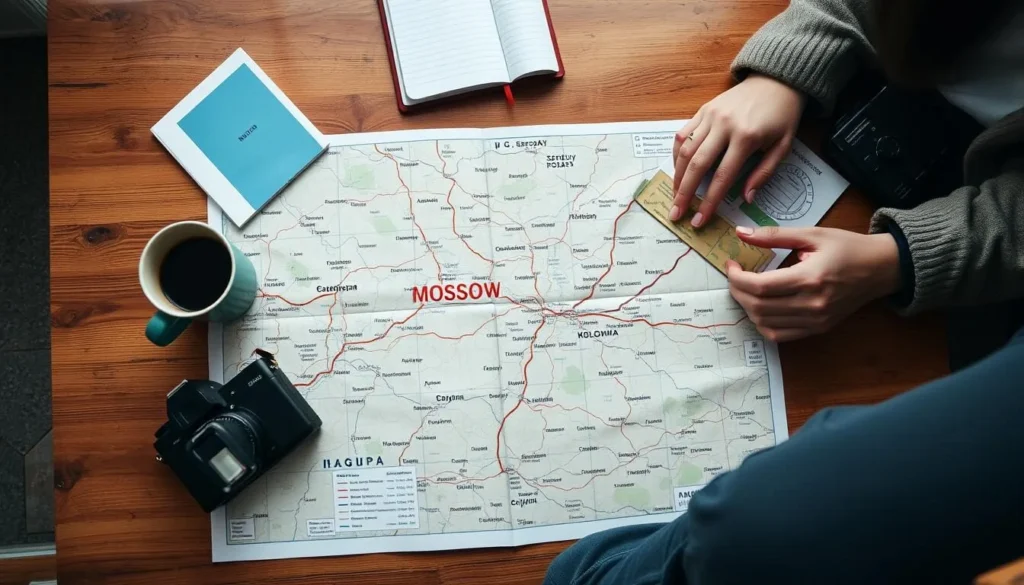 Tourist map of Moscow Oblast showing main attractions and transportation routes