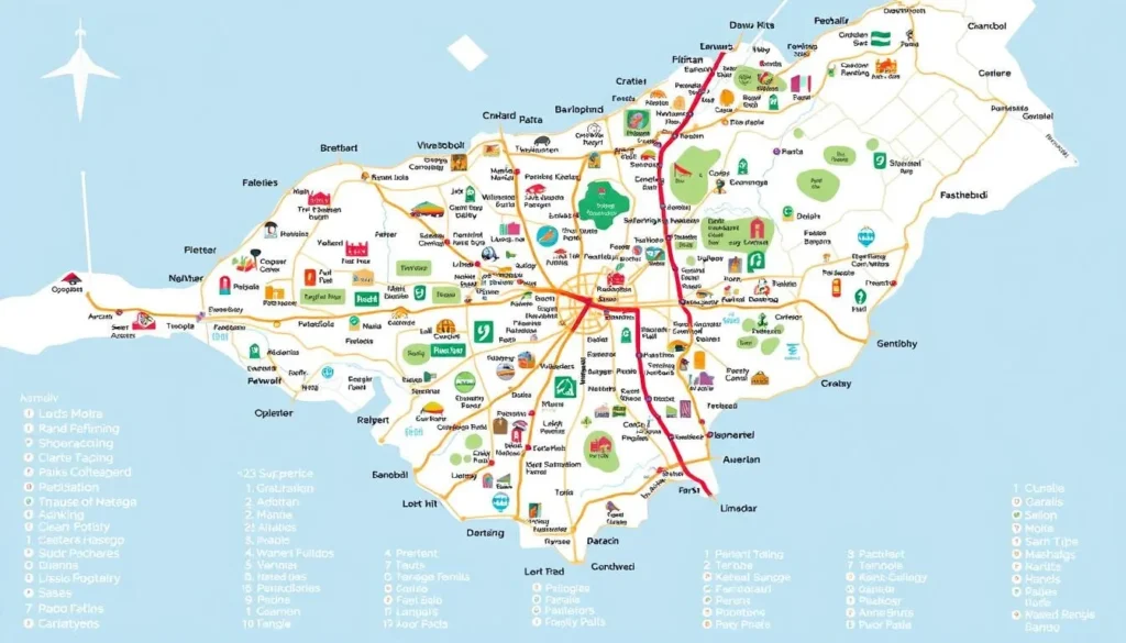 Tourist map of Rawalpindi showing major attractions and transportation options
