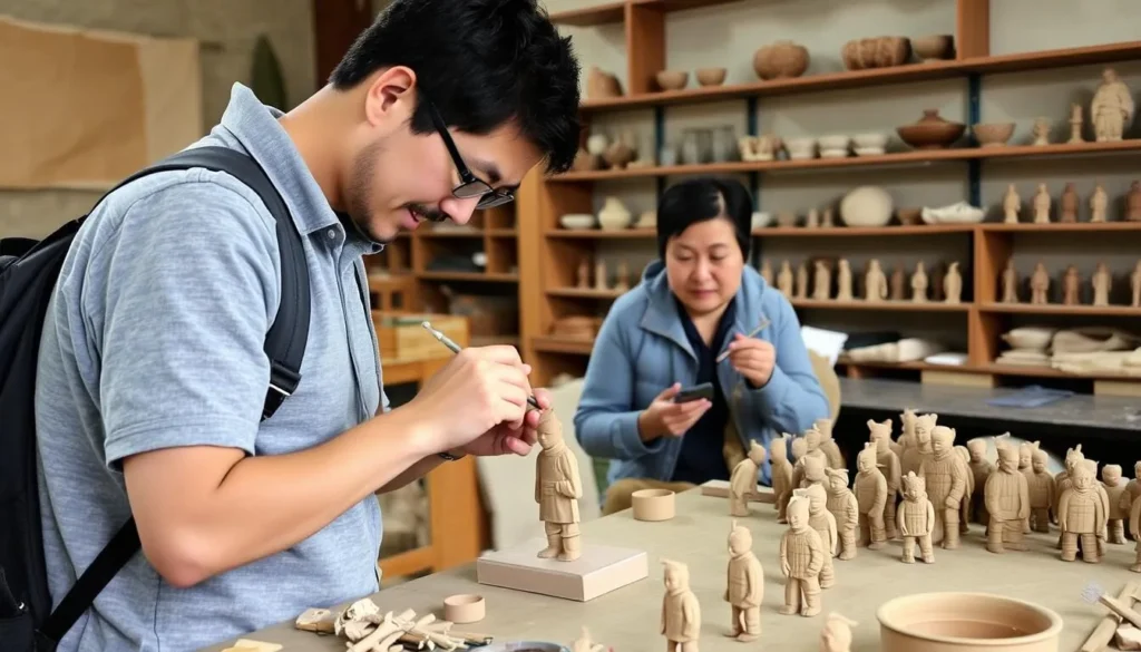 Tourist participating in a Terracotta Warrior pottery making workshop