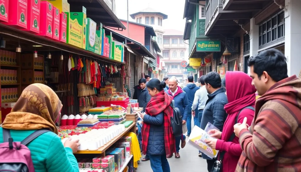 Tourist shopping for Darjeeling tea and souvenirs at Mall Road market, Darjeeling, West Bengal things to do