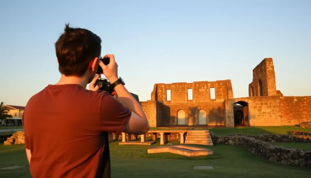 Tourist taking photos at The Ruins in Bacolod with camera