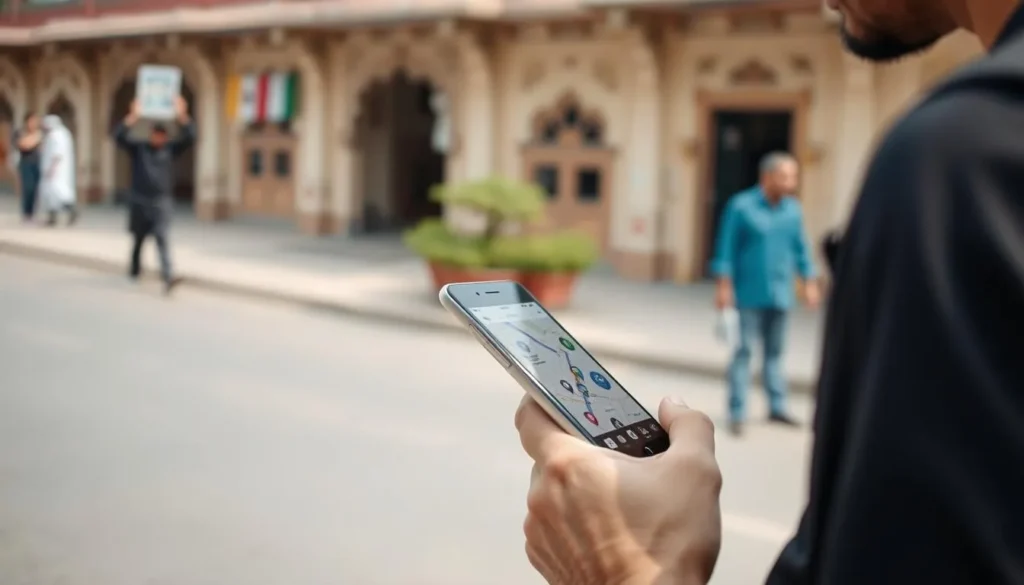 Tourist using a smartphone with local SIM card while exploring Lahore