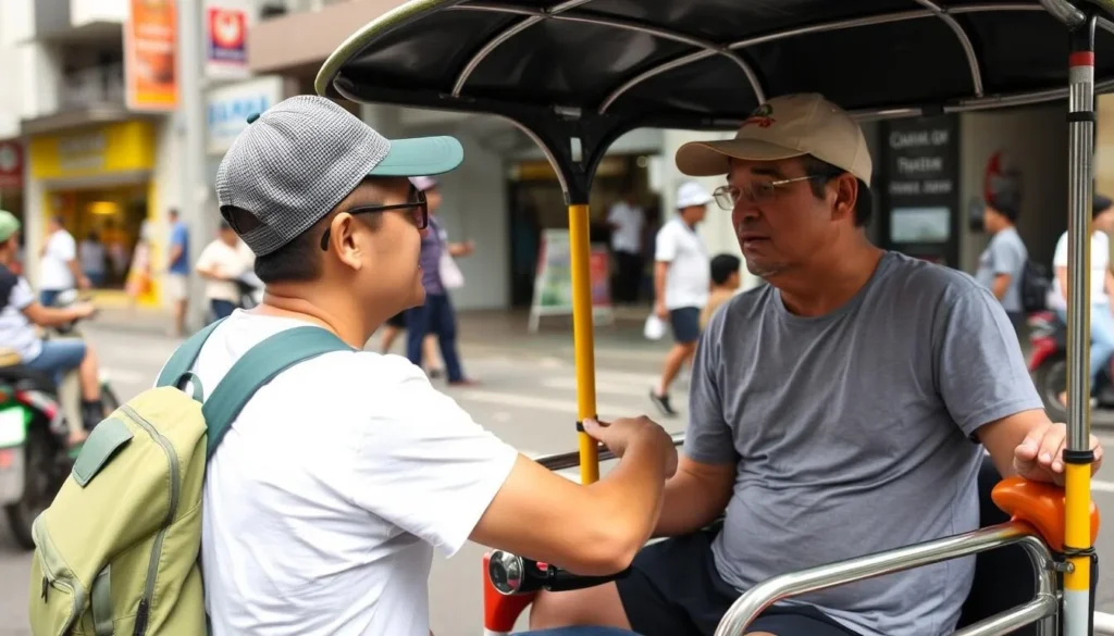 Tourist using a tricycle in Dumaguete city center