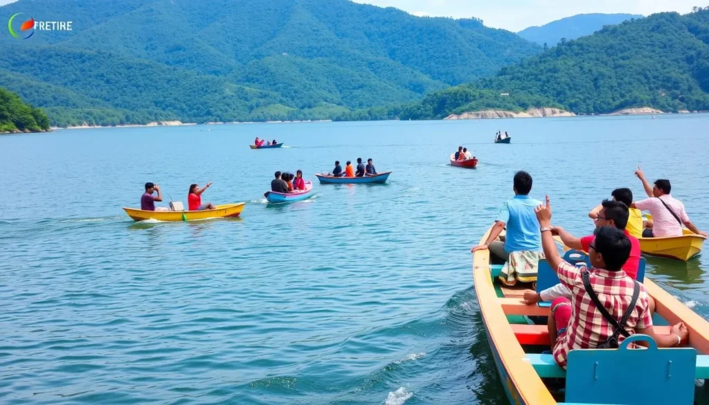 Tourists enjoying boating activities on Kaptai Lake within the national park Tourists enjoying boating activities on Kaptai Lake within the national park
