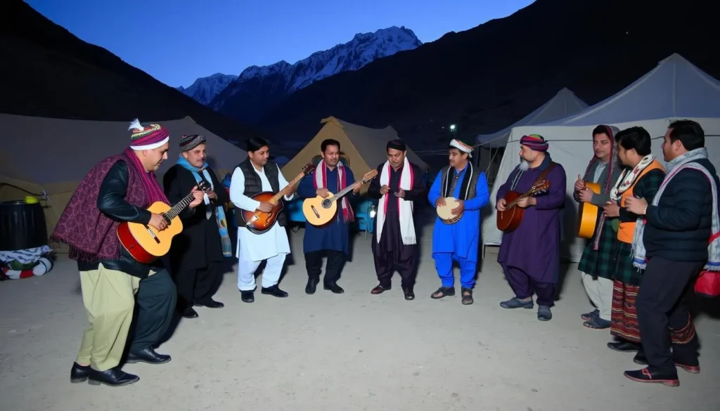Traditional Balti music and dance performance by porters at Paiju camp