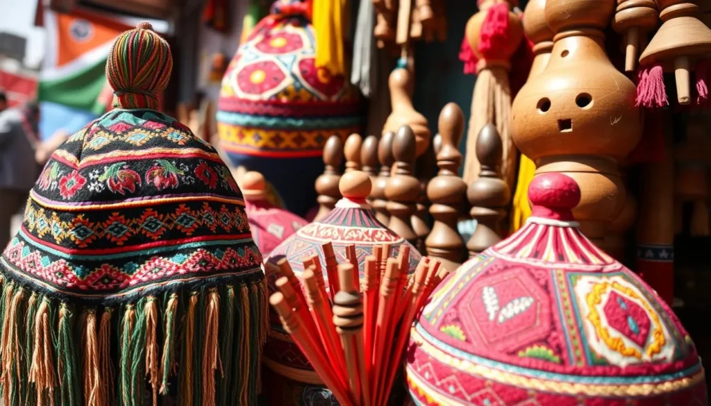 Traditional Chitrali cap (Pakol) and handicrafts displayed at a local market in Chitral, Pakistan