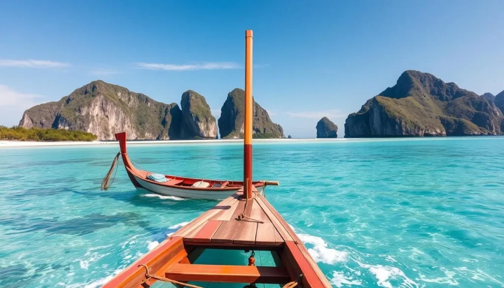 Traditional Filipino bangka boat with outriggers sailing in turquoise waters near Busuanga Island