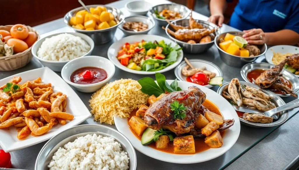 Traditional Filipino dishes served during a Loboc River Cruise in Bohol Traditional Filipino dishes served during a Loboc River Cruise in Bohol