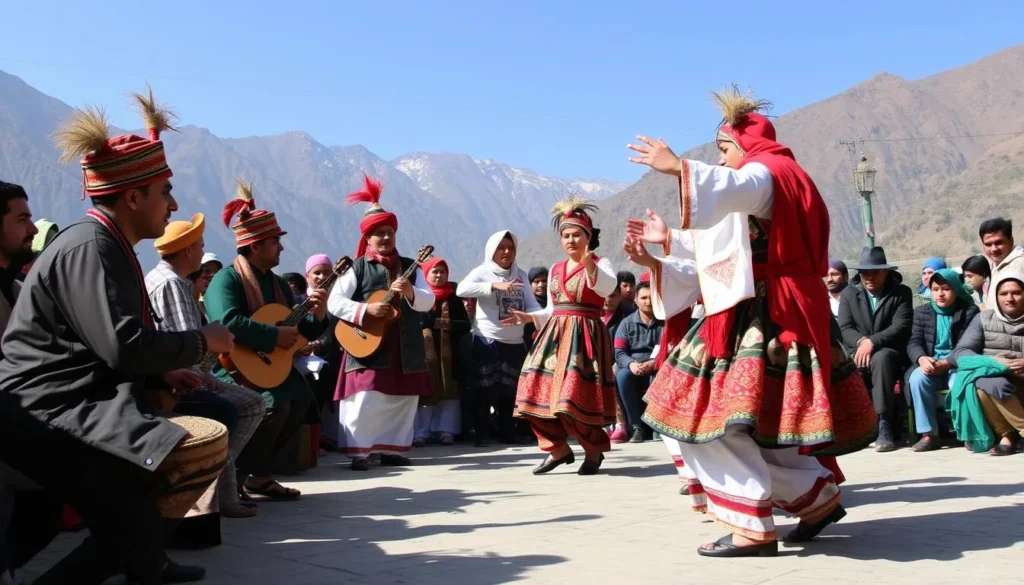 Traditional Gilgit-Baltistan cultural dance performance with colorful costumes