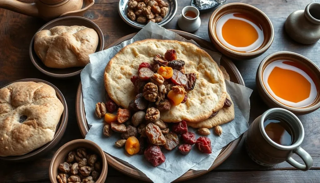 Traditional Hunza cuisine with chapshuro, dried fruits, and apricot soup