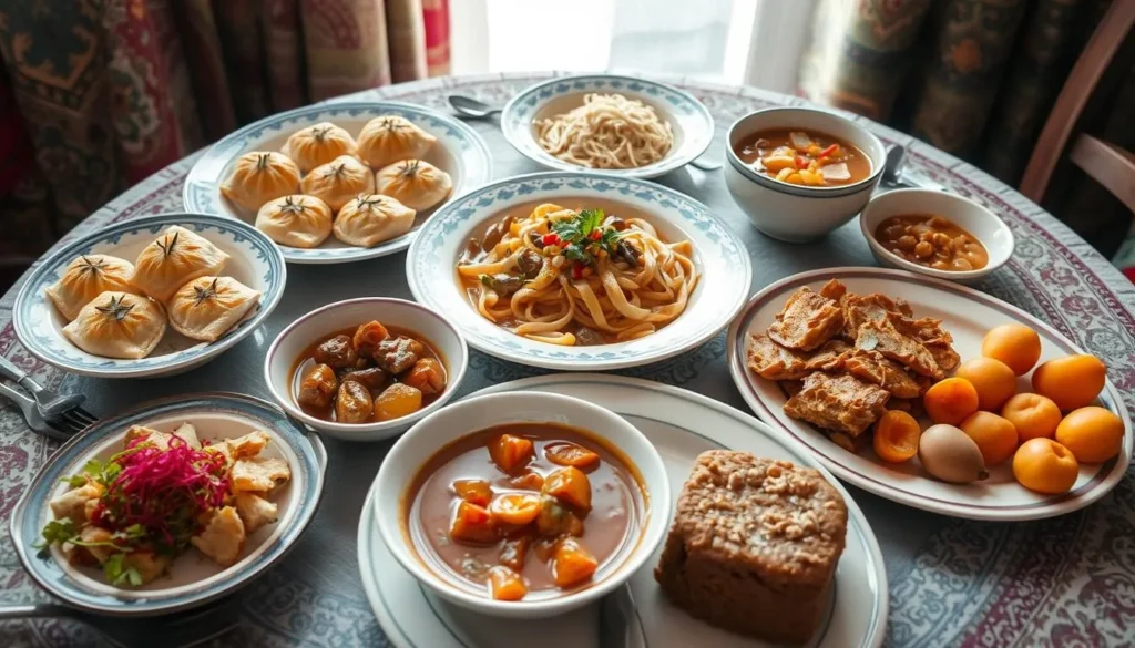 Traditional Hunza food including Chapshurro and Dowdo soup