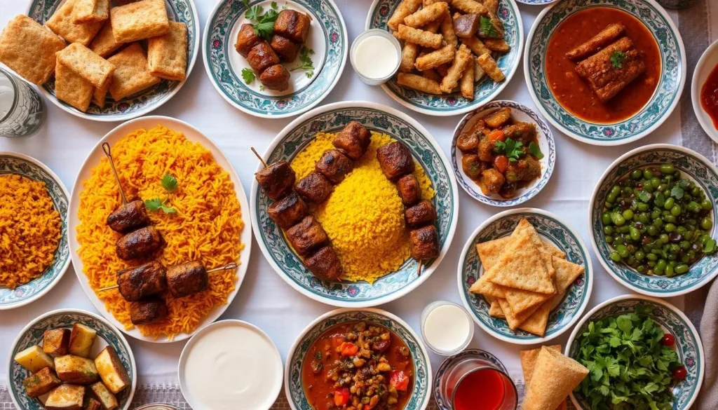 Traditional Iranian meal with various dishes including kebabs and rice, culinary things to do in Tehran Iran Traditional Iranian meal with various dishes including kebabs and rice, culinary things to do in Tehran Iran