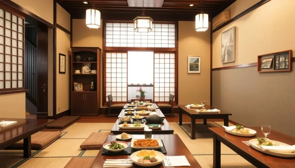 Traditional Japanese restaurant interior in Kanazawa serving local cuisine