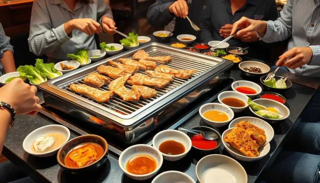Traditional Korean BBQ experience with grilled meats and side dishes, a culinary highlight among Seoul's best things to do