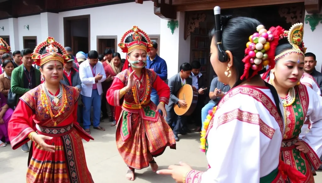 Traditional Newari cultural performance in Dhulikhel with dancers in colorful costumes