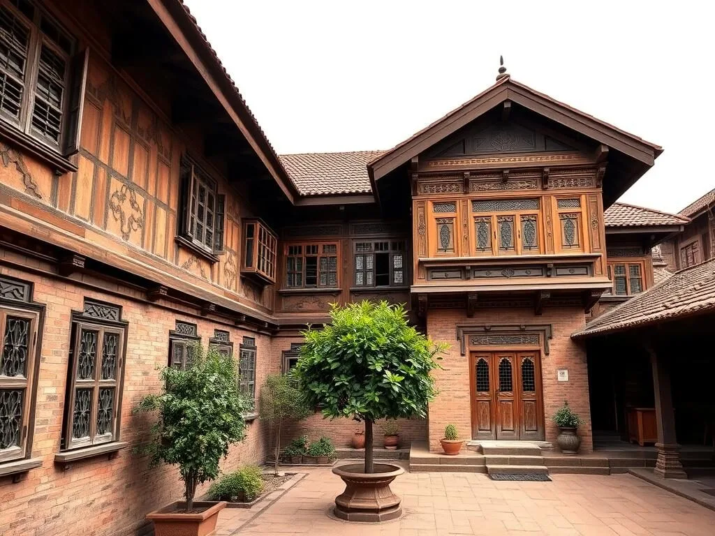Traditional Newari guesthouse with wooden windows and courtyard in Bhaktapur