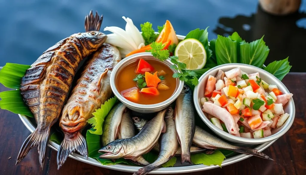 Traditional Sutukil seafood platter with three cooking styles