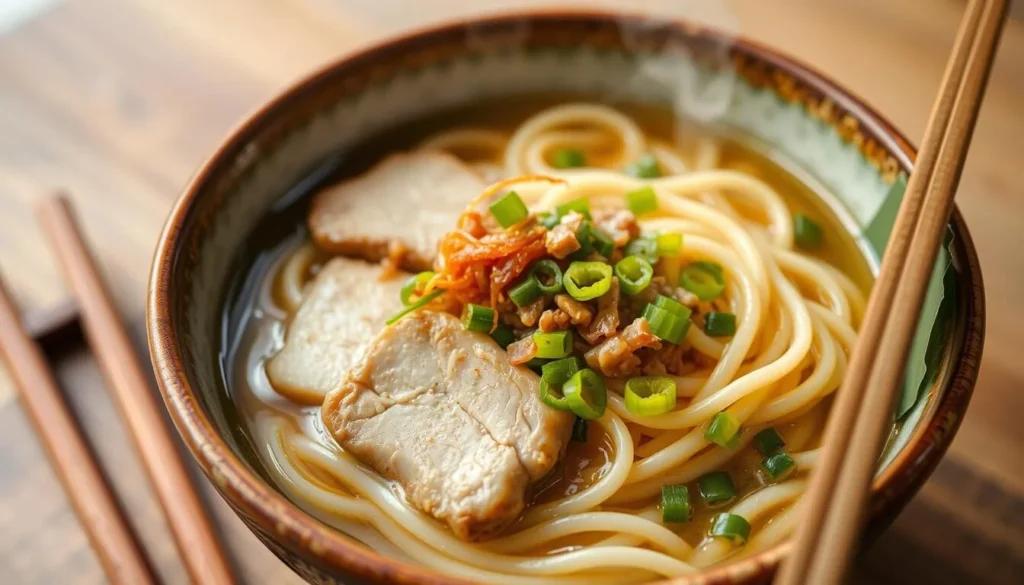 Traditional Yaeyama soba noodles served with local toppings in the Yaeyama Islands Traditional Yaeyama soba noodles served with local toppings in the Yaeyama Islands
