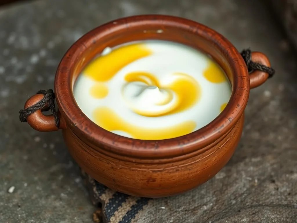 Traditional clay pot of Juju Dhau (King Curd) with its creamy texture and golden surface