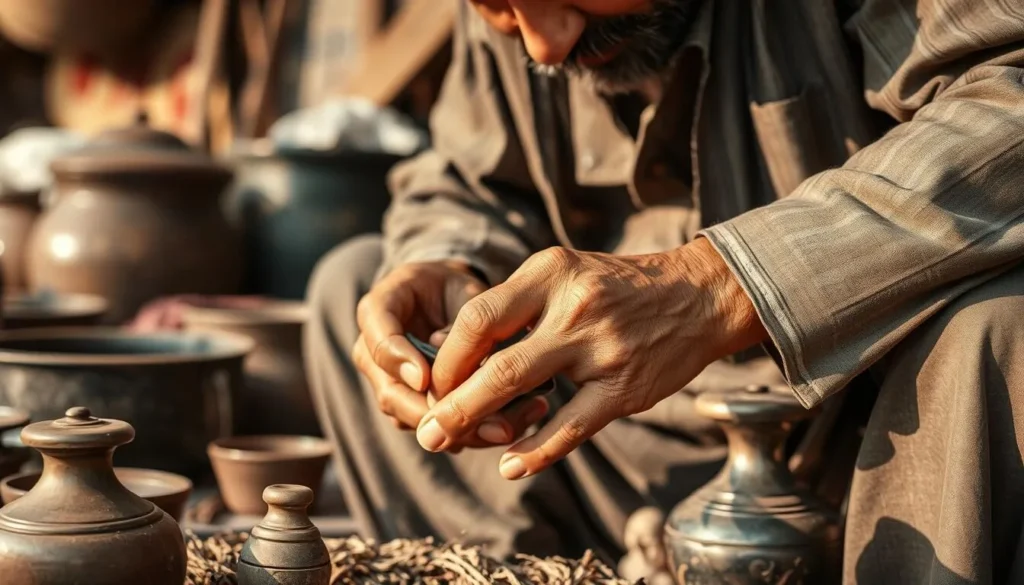 Traditional craftsman creating handmade items in Rawalpindi Pakistan