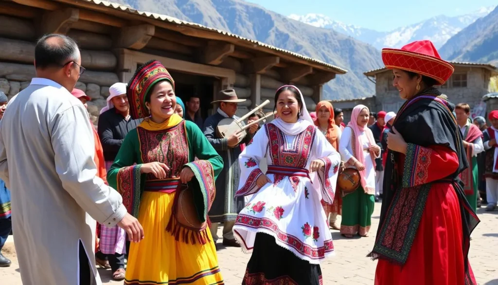Traditional cultural festival in Gilgit-Baltistan with locals in colorful traditional attire Traditional cultural festival in Gilgit-Baltistan with locals in colorful traditional attire