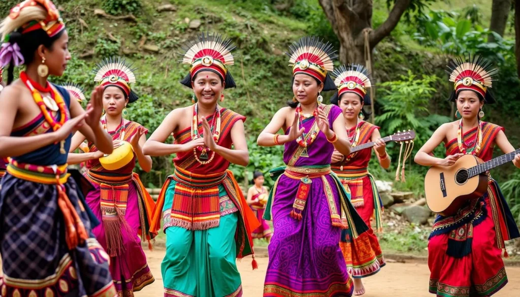Traditional dance performance by indigenous people in colorful traditional attire in Bandarban Bangladesh