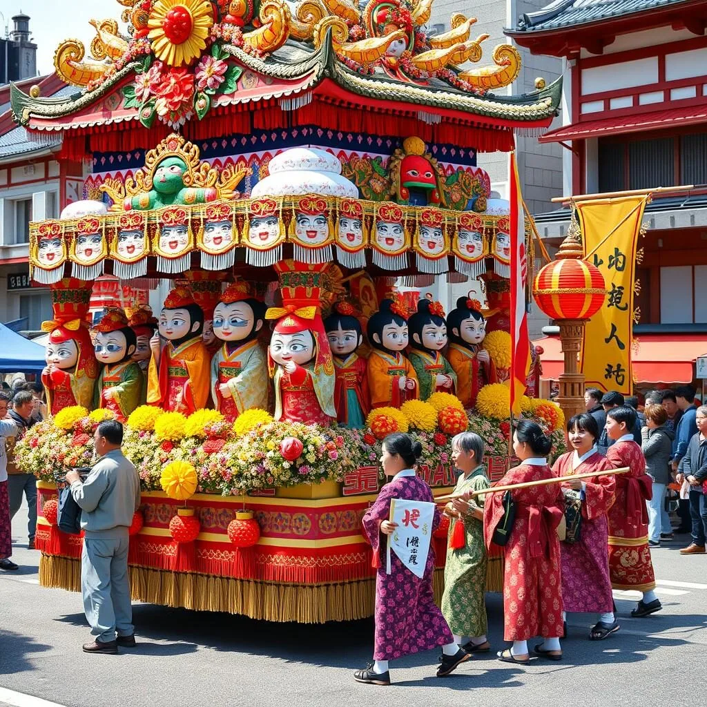 Traditional float with karakuri dolls from the Otsu Festival, Otsu City, Japan