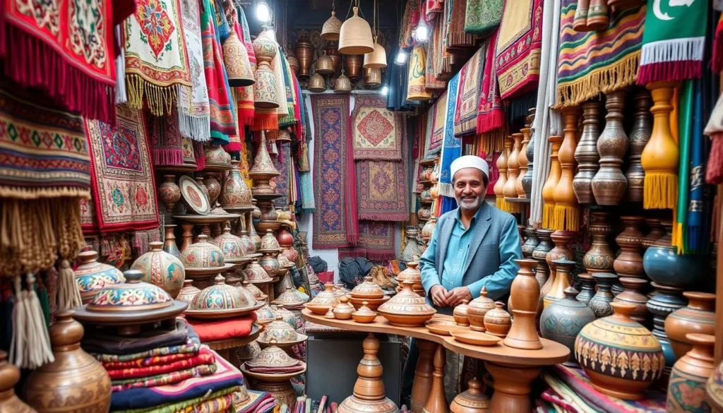 Traditional handicrafts and carpets in Peshawar bazaar