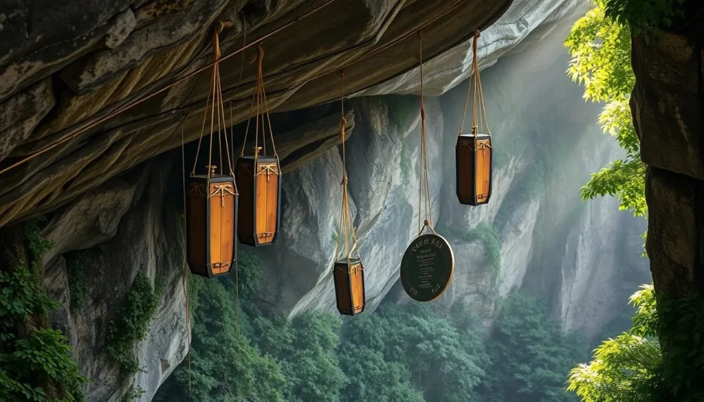Traditional hanging coffins on limestone cliffs in Echo Valley, Sagada, Philippines