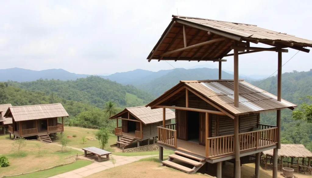 Traditional hillside cottage accommodation in Khagrachari with scenic views