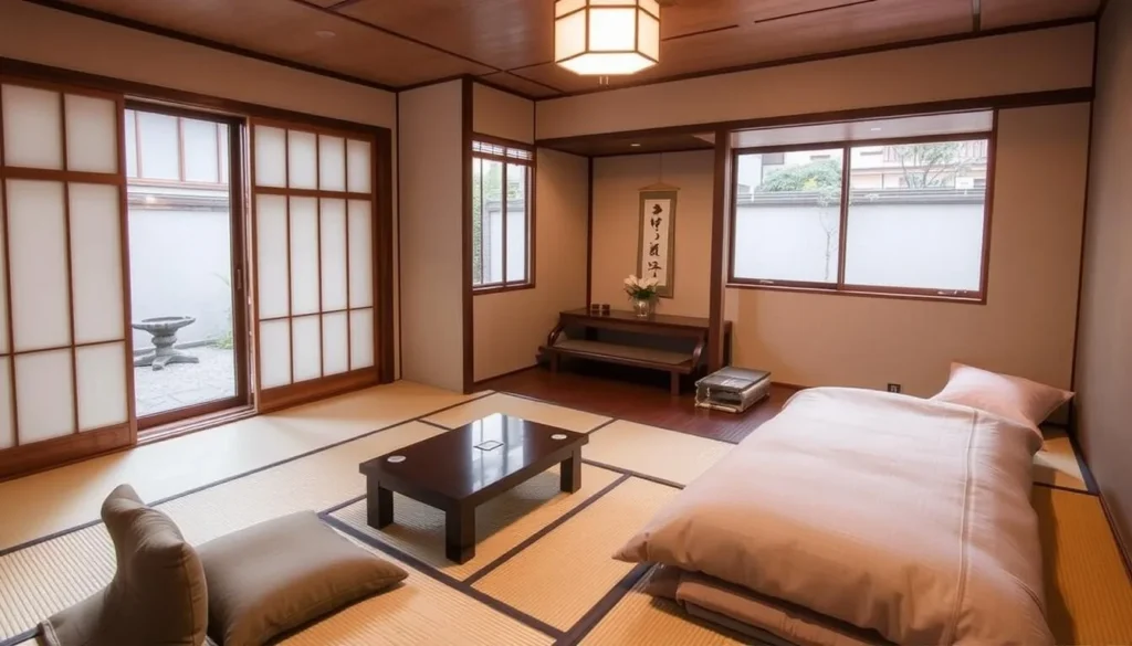 Traditional ryokan accommodation in Nara with tatami room Traditional ryokan accommodation in Nara with tatami room