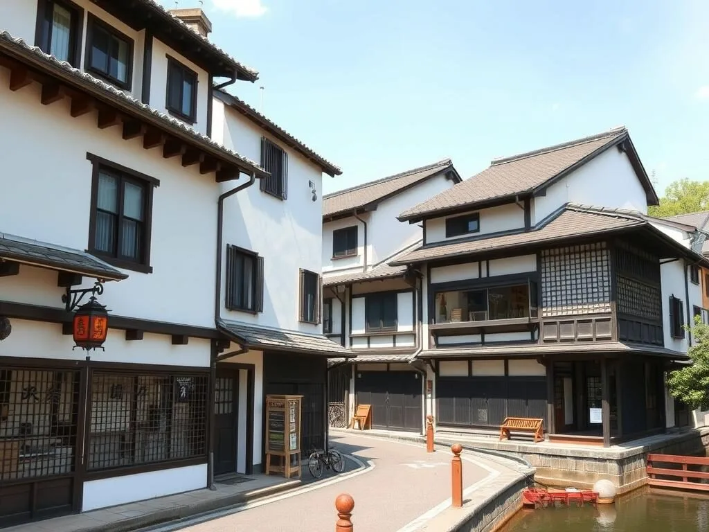 Traditional street in Omihachiman with preserved merchant houses, near Otsu City, Japan