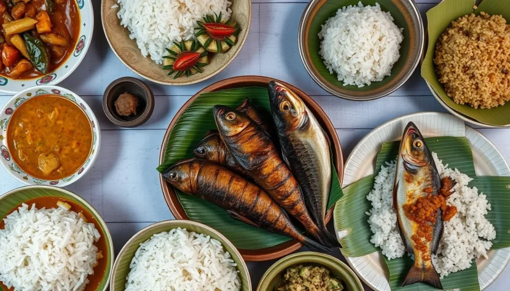 Traditional tribal cuisine from Khagrachari Hills featuring bamboo shoot dishes and local specialties