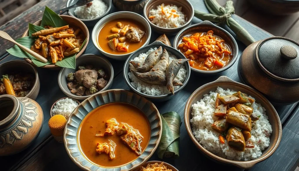 Traditional tribal cuisine of Chittagong Hill Tracts featuring bamboo shoot dishes and local vegetables