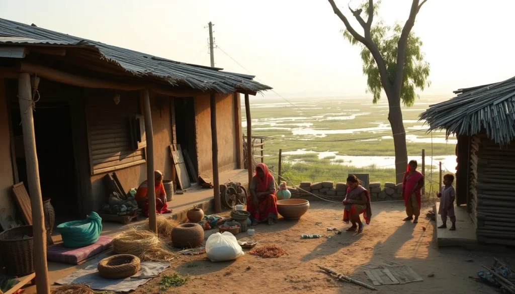 Traditional village life near Chalan Beel showing local crafts and activities
